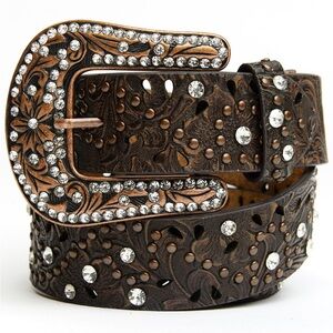 Embellished Brown Leather Belt
